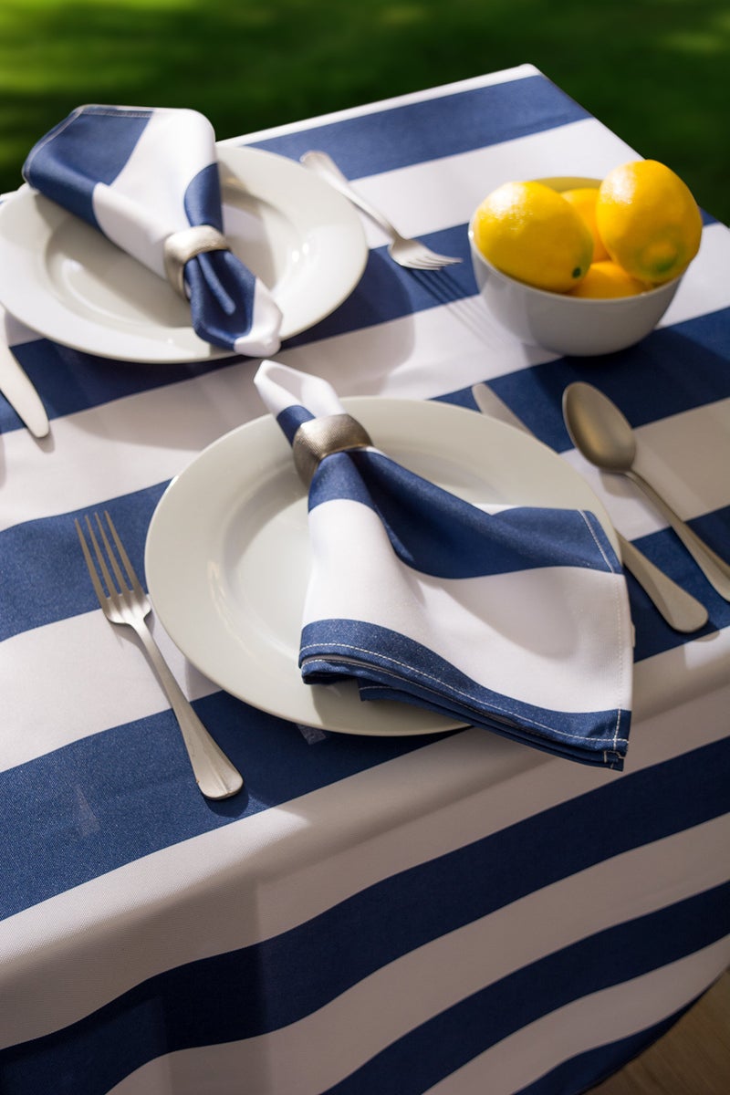 DII Cabana Stripe Outdoor Tabletop Collection, Water Resistant, Tablecloth, 60 x 120, Nautical Blue - Image 3
